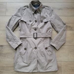 Banana Republic Plaid Trench Coat XS Gray Double Breasted Belted Water Resistant